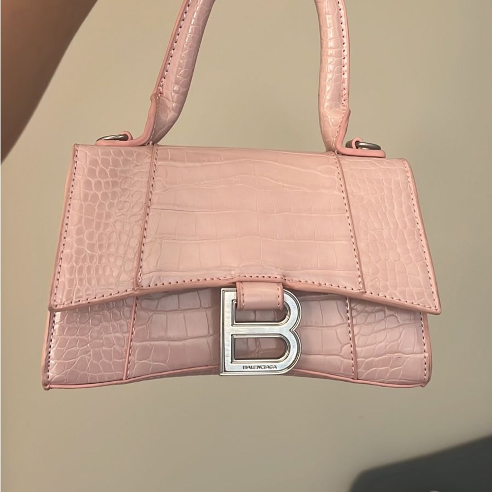 Pink Balenciaga hourglass top handle bag - shiny croc
